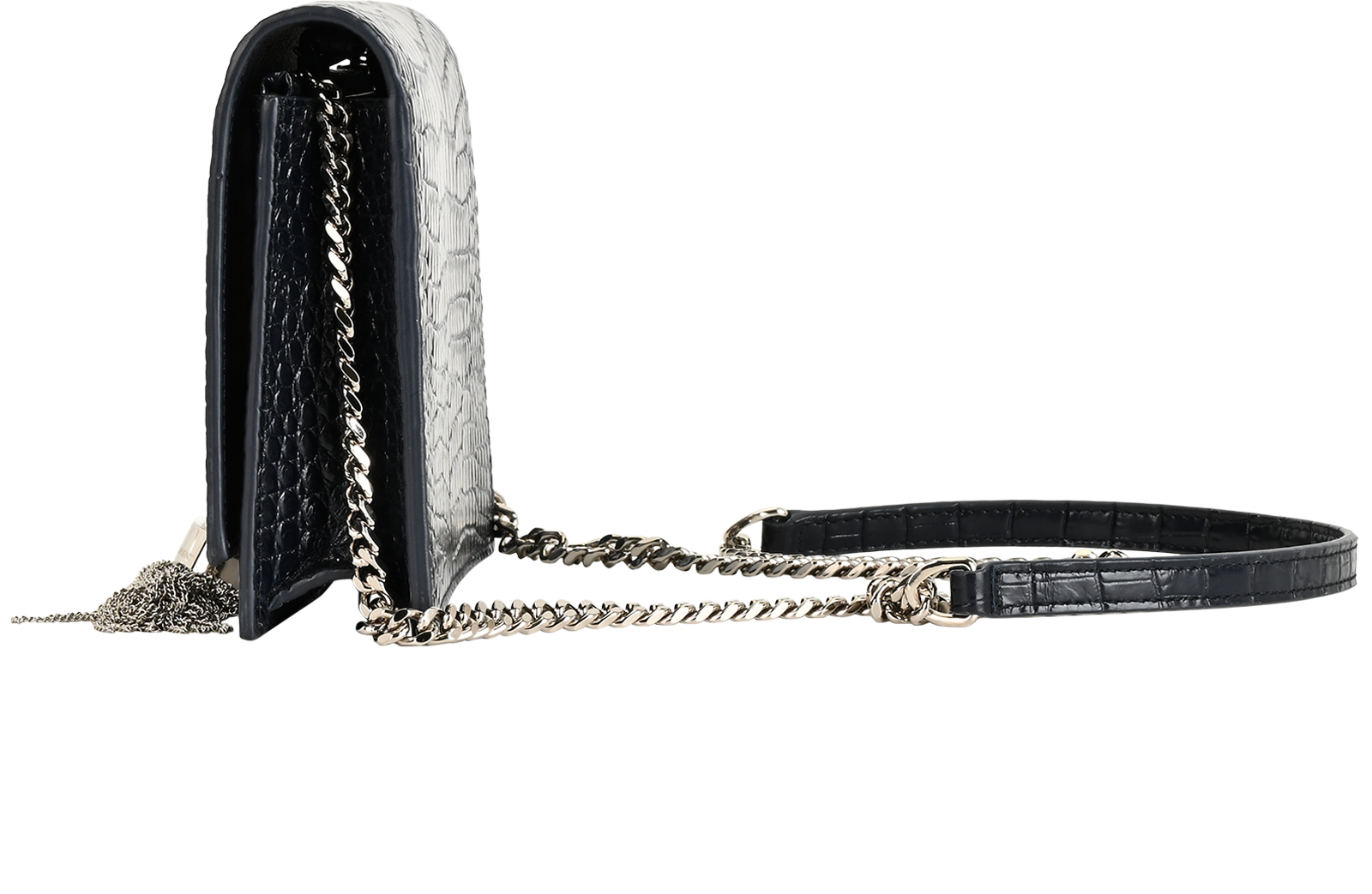 Embossed Kate Tassel Wallet On Chain, &pound;1,200, Handbags, Navy, Leather, Bottom view